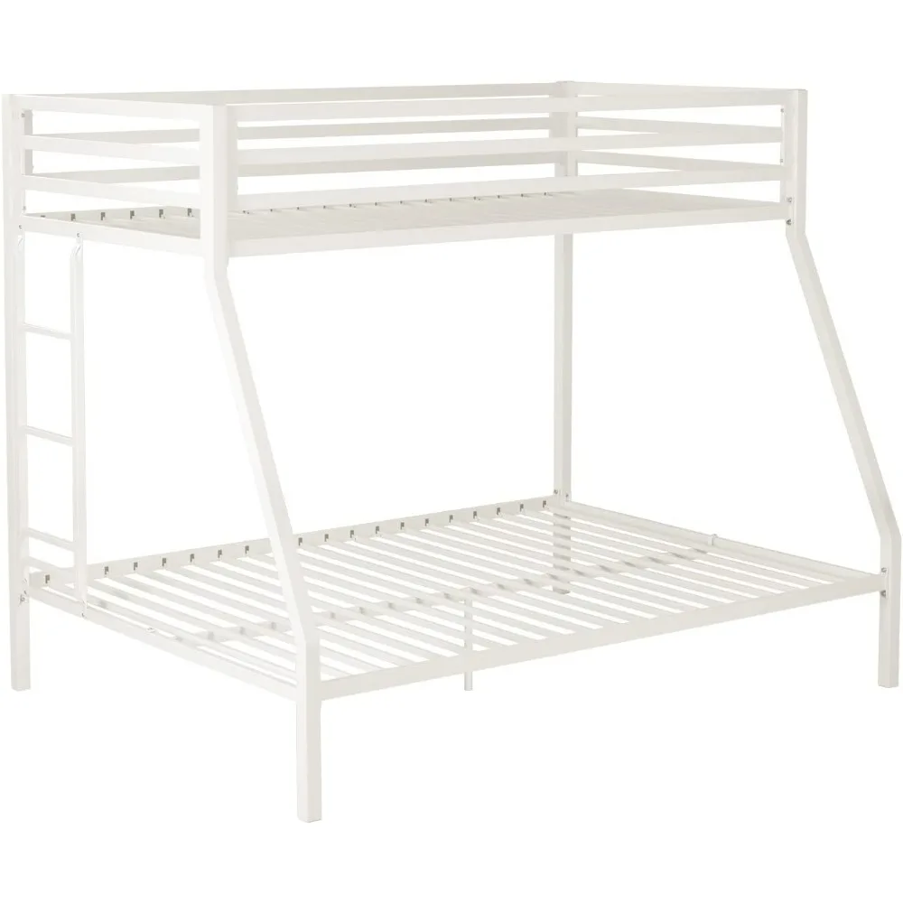 Metal Bunk Bed Twin Over Full Size with Removable Stairs, Heavy Duty Sturdy Frame with 12