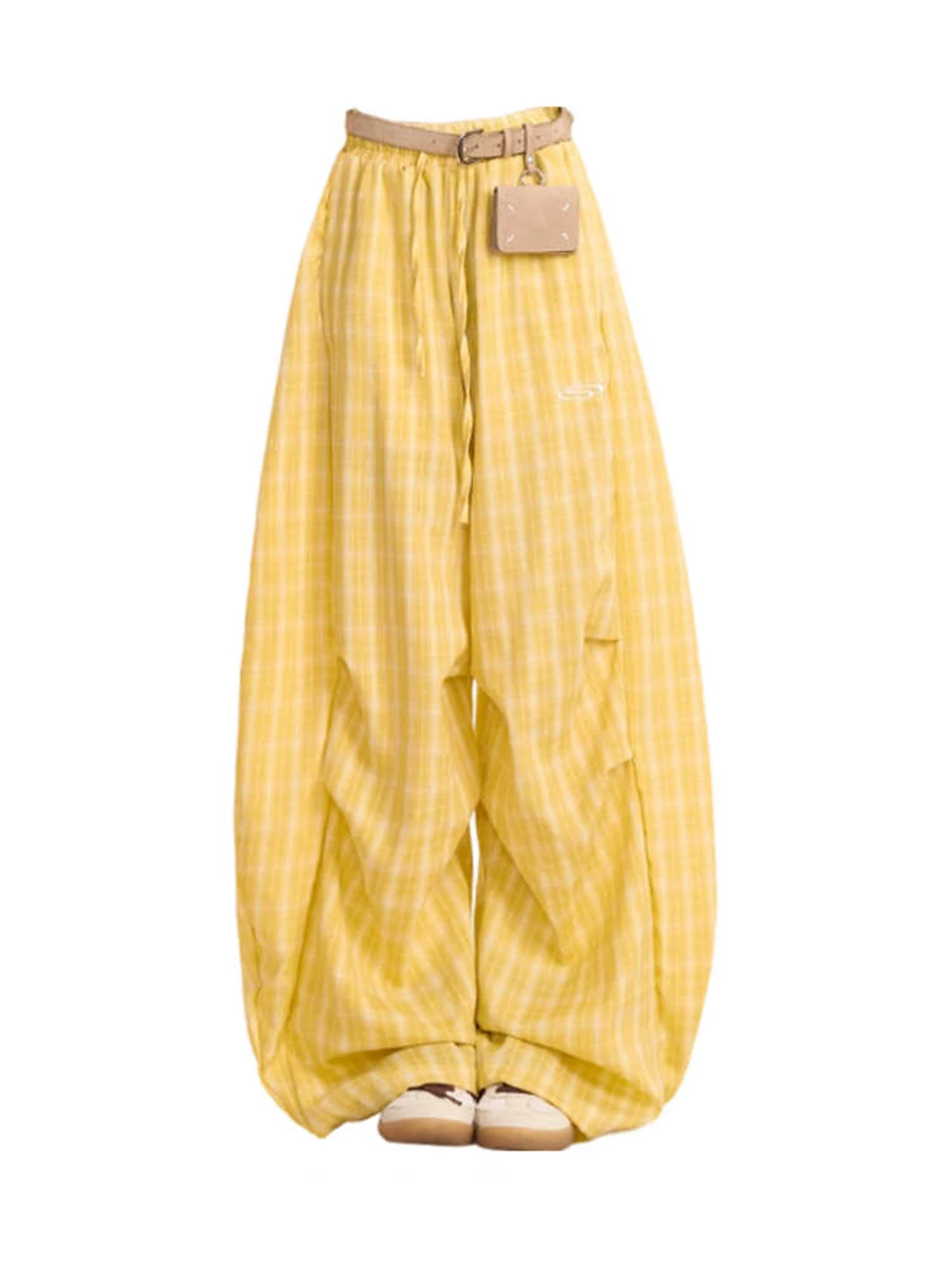 

Женские желтые мешковатые брюки в клетку, спортивные штаны, длинные брюки в стиле Харадзюку, японский стиль 2000-х годов, Y2k Gyaru, винтажные брюки, летняя одежда