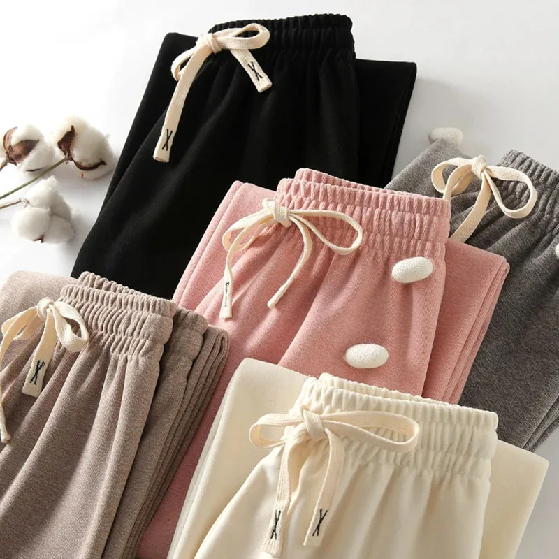 秋冬厚みのワイドレッグパンツ女性ハイウエストルーズストレートカジュアルパンツ韓国ストリートクラシックドレープスウェットパンツ