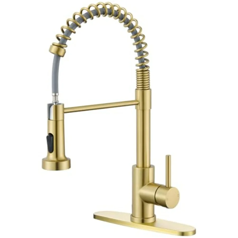 

Кухонный смеситель с выдвижным распылителем, матовое золото, однорычажный, из нержавеющей стали, с пружинным выдвижным изливом для кухонной мойки