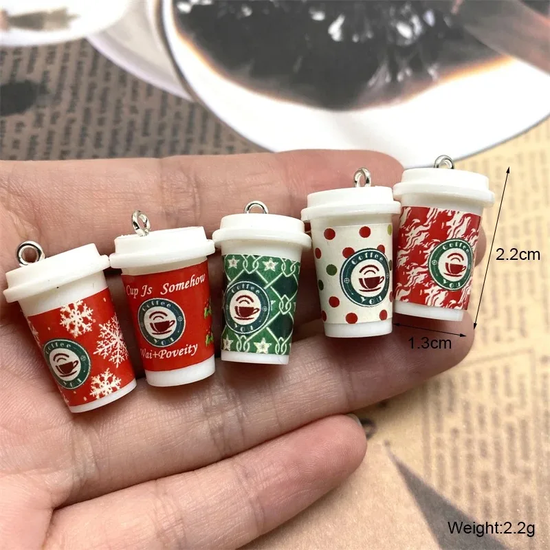 10pcs Cute Mini Christmas Coffee Cup Resin Charms Funny Drink Bottle Pendant For Earring Keychains Diy Jewelry Making