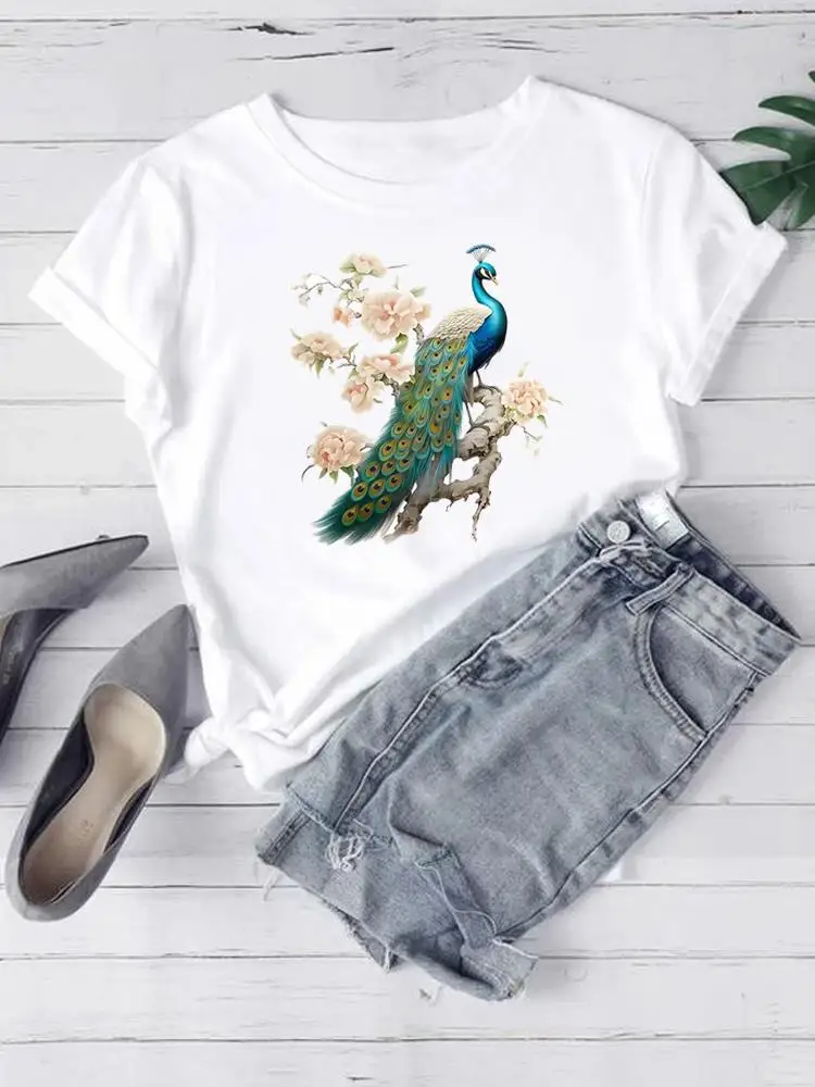 جميل زهرة الاتجاه لطيف 90s س الرقبة الملابس المطبوعة قصيرة الأكمام المحملة عادية T موضة المرأة الجرافيك تي شيرت الملابس النسائية