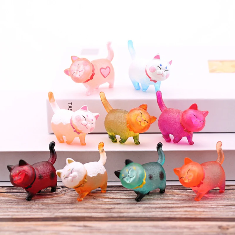 

9PCS/Sets Cute Colored Transparent Cat Model PVC Kitten Mini Figures Home Desktop Landscape Decoration Toys for Children Gift