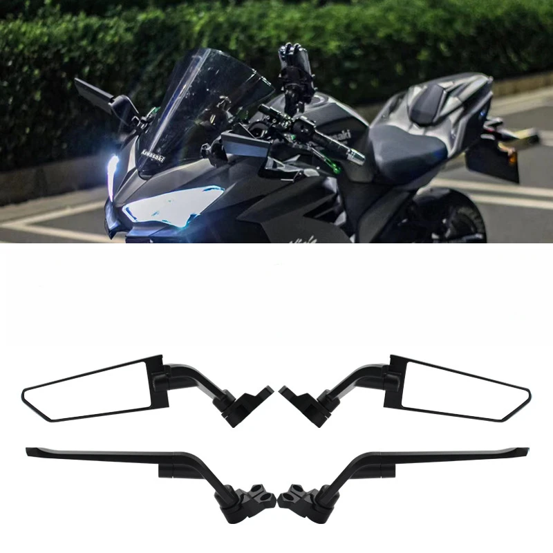 Espelho retrovisor giratório modificado para motocicleta, asa de vento, para kawasaki ninja 250 300 400 650 zx6r zx12r zx14 zx14r zzr1400