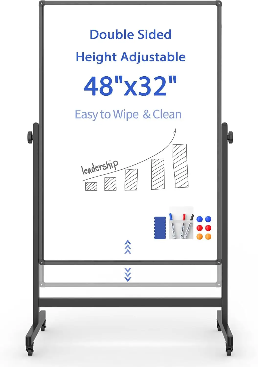 

Double-Sided Magnetic Whiteboard on Wheels, Mobile for Office & Home (32x48 in)