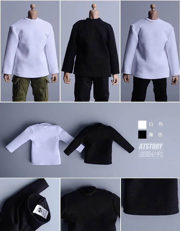 

1/12 Male Soldier Trendy Simple Long Sleeved T-shirt Model Toy Fit 6'' Action Figure Body In Stock