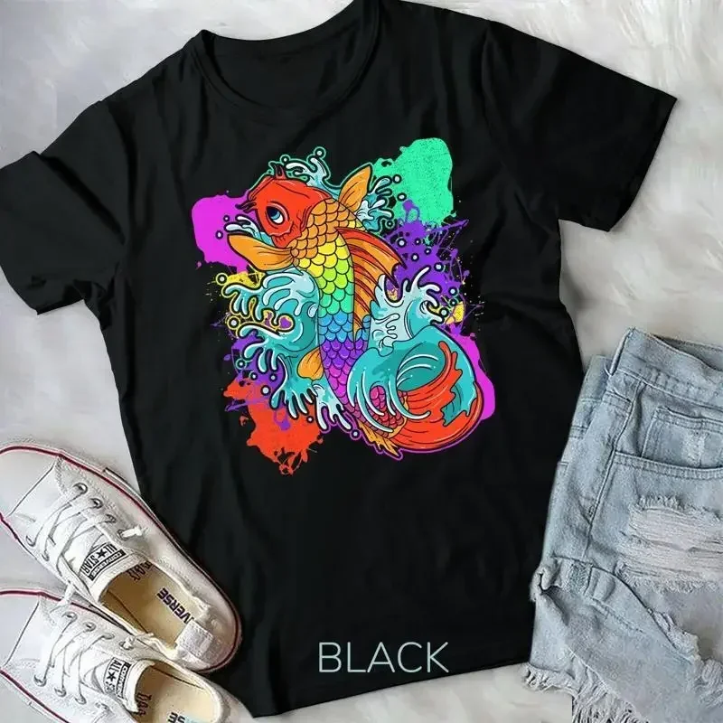 Rainbow Koi Fish Painting Colorful Japanese Streetwear Unisex T shirt