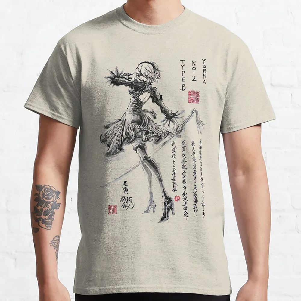 GRHOSE Nier Automata Game of the Yorh No. 2 Type B Anime T shirt Sexy Waifu 2B graphic t shirts 100% cotton large size tops