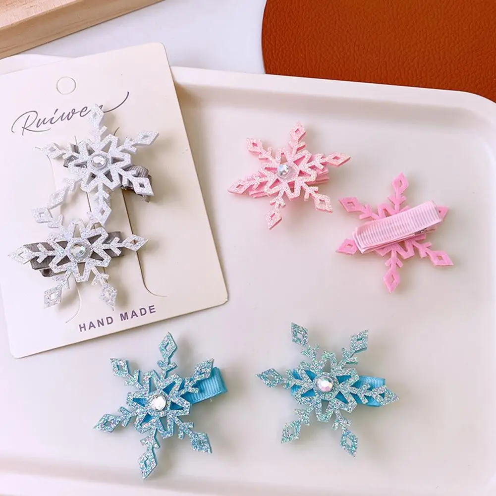 2 pezzi inverno nuovo fiocco di neve congelato forcina fermaglio per capelli per bambini Elsa principessa accessorio per capelli ragazza lato BB clip rosa blu argento