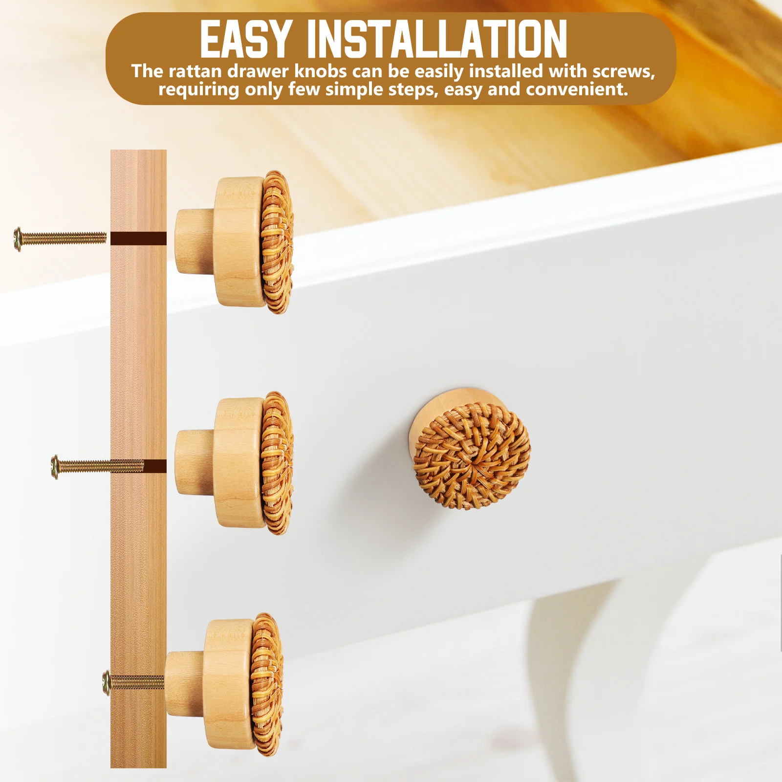 

8 pcs Rattan Wooden Drawer Knobs 40mm Handles for Dresser Cabinet Knobs For Dresser Farmhouse Boho Furniture Hardware