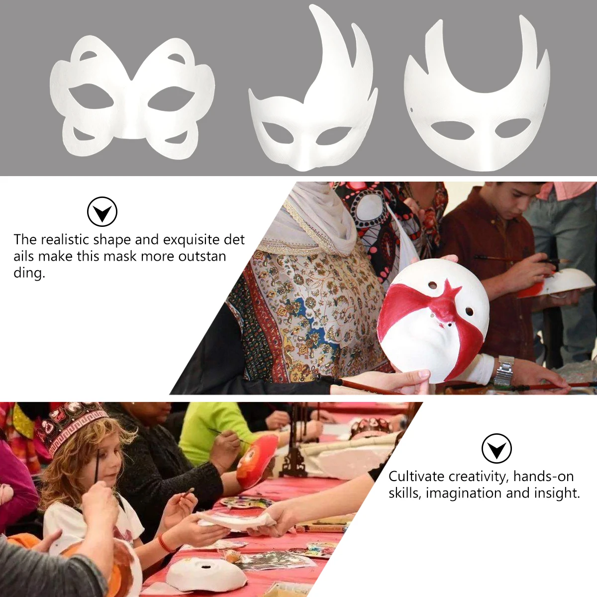 

7pcs Eco-Friendly Pulp Face Masks Hand-Painted Blank Mask For Kids Diy White Paper Mask With Elastic Band