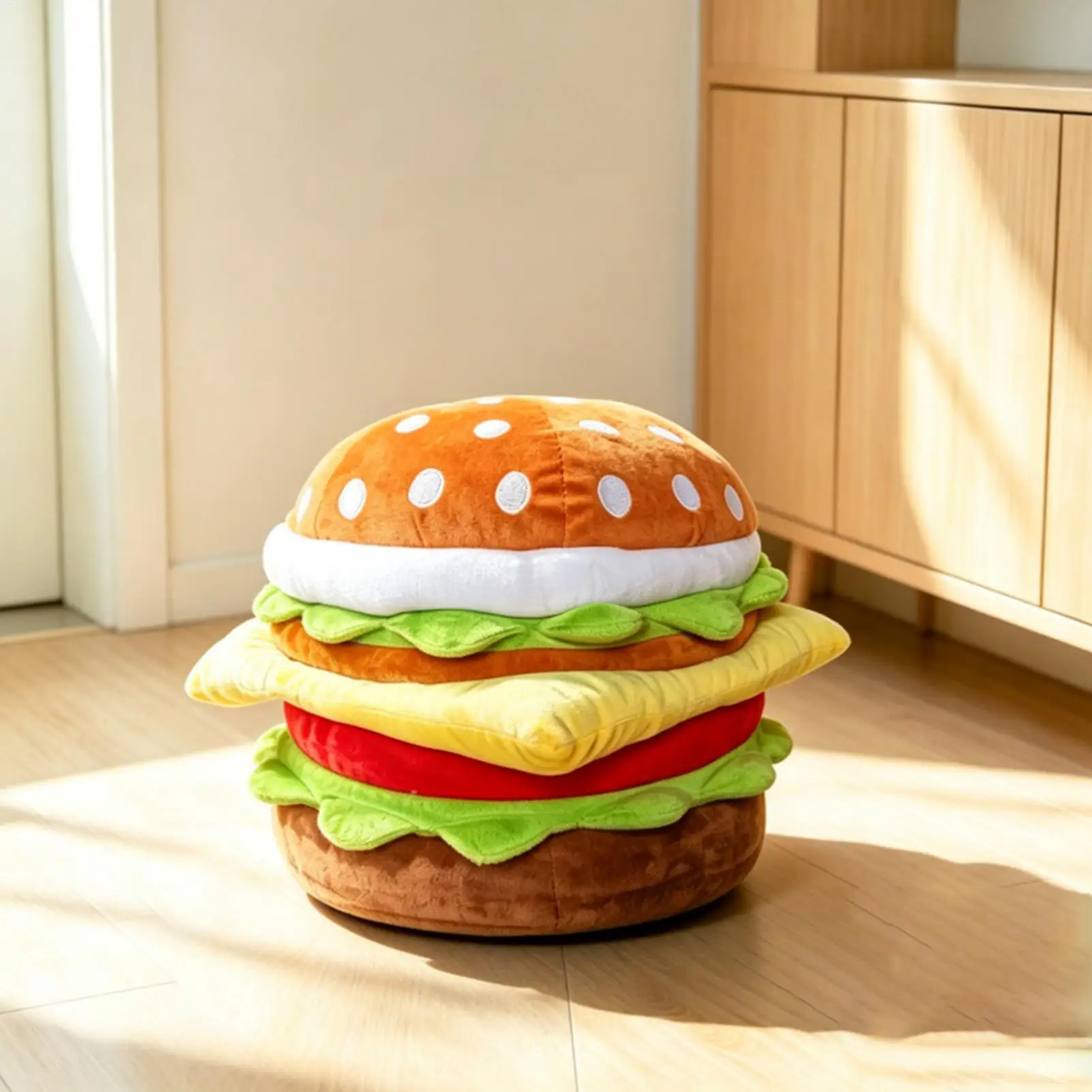 Storage Stool With Lid Soft Funny Cute Hamburger Room Decor Small Storage Ottoman Foot Stool For Home Bedroom Playroom Kids Room