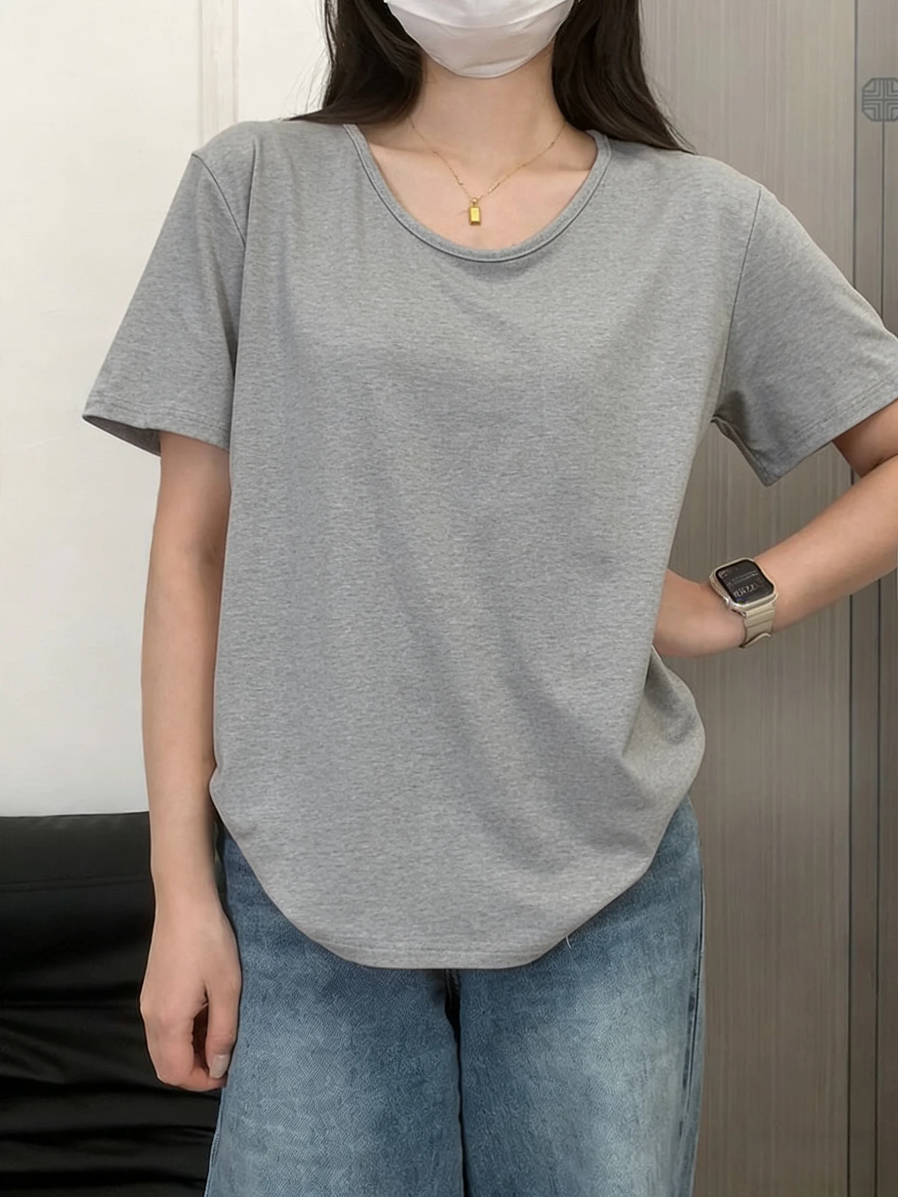 Loose Casual Modal T-Shirt Women's Base Shirt Spring plus Size V-Neck Short Sleeve Simple Style Inner Wear Versatile Top