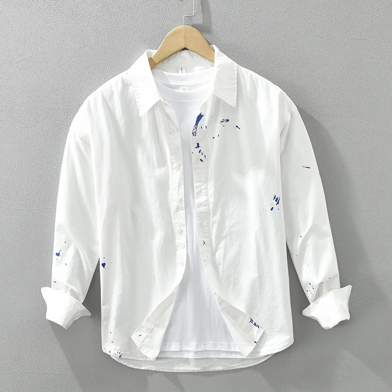 

Loose Fit Long Sleeve Men's Shirt Casual Fashionable Street Style Pure Cotton Plain Color Button up Daily Wear