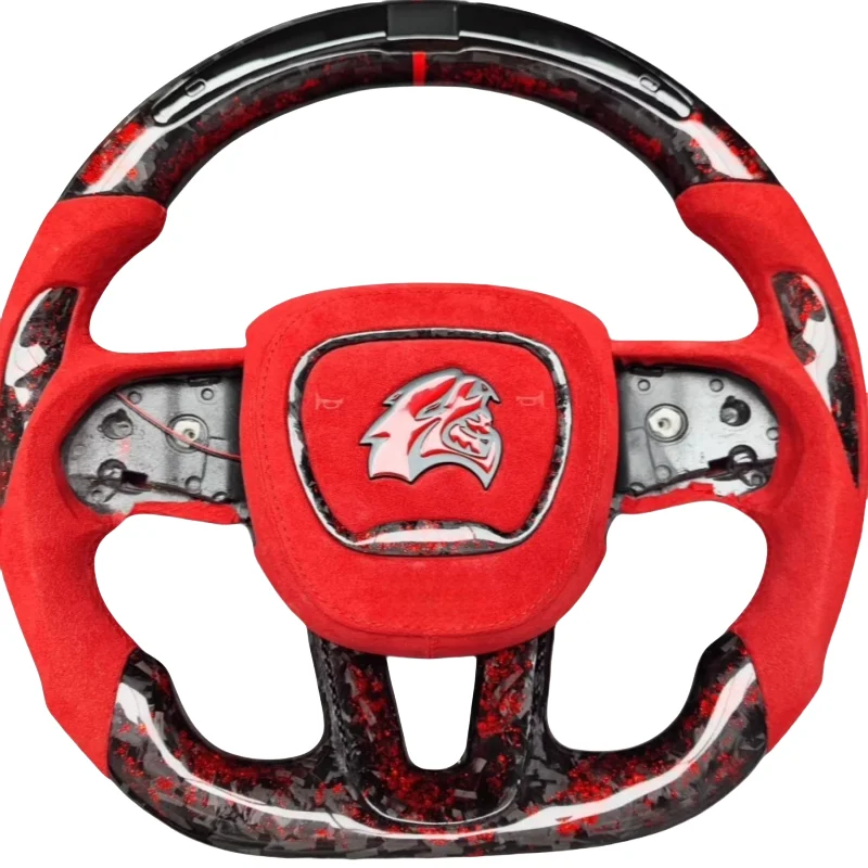 Red Forged Carbon Fiber Steering Wheel for Dodge Challenger Charger for Dodge SRT Hellcat Charger Super Bee Scat Pack