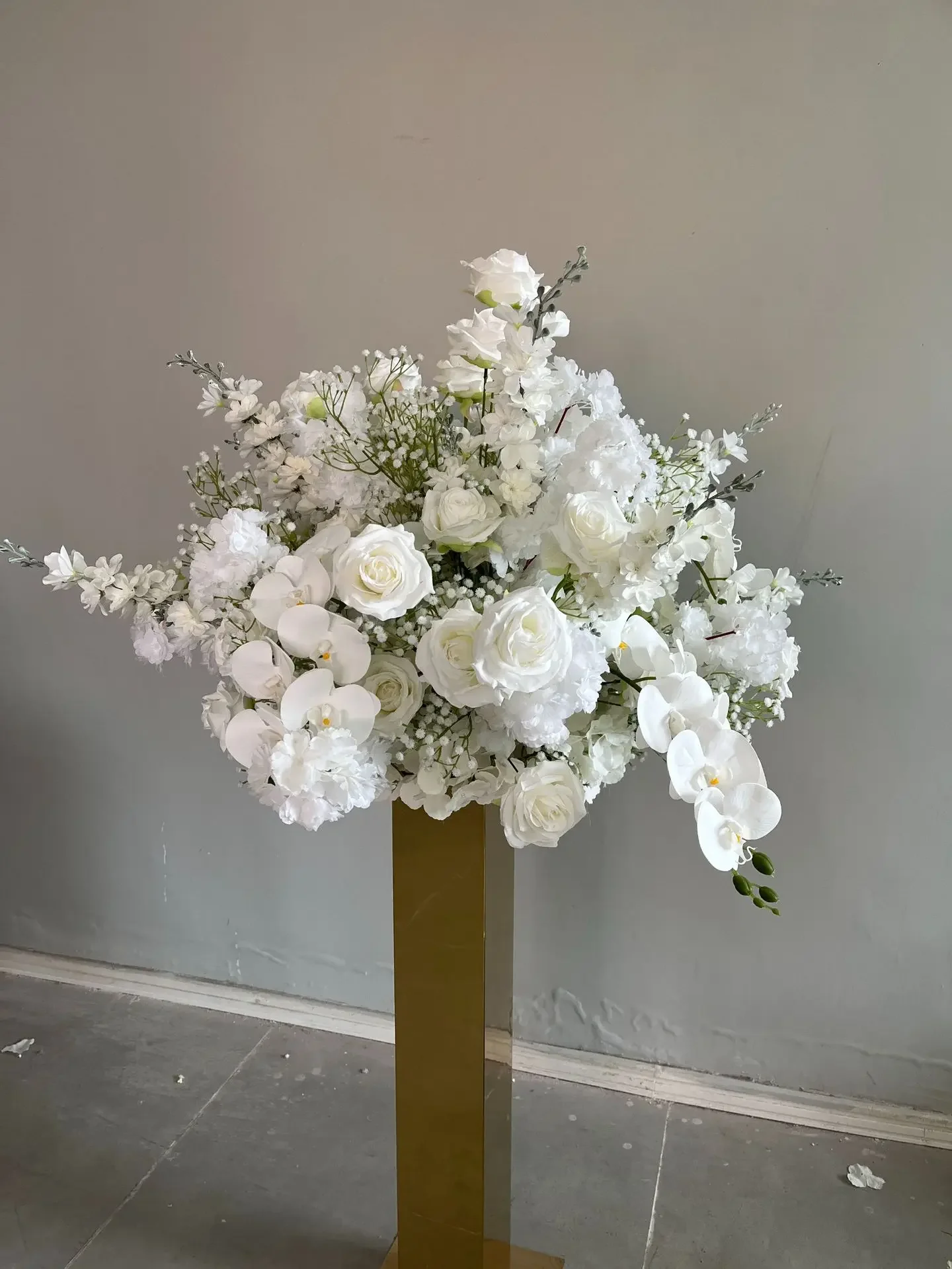 Maßgefertigter 40-80CM Künstlicher Baby-Breathe-Weißrosen-Orchideen-Blumenball für Hochzeitsdekoration, Gangführung, Blumenausstellung, Florale Kunst-Requisiten – Detail 7