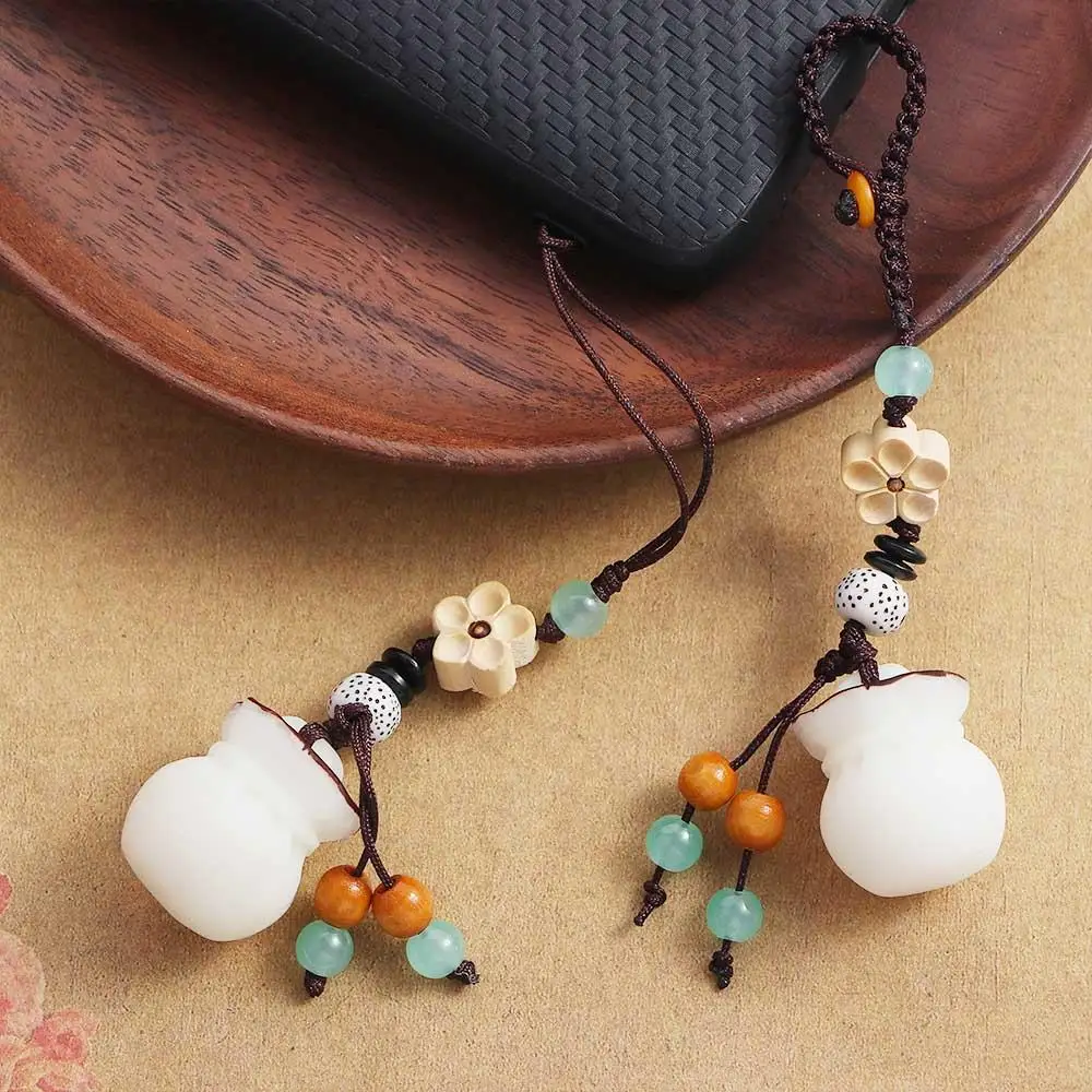 Mobile Phone Chain Hand-woven Bodhi Root Purse Blessing Good Luck Wealth Bag Palace Bell Phone Hanging Chain Bag Key Car Pendant