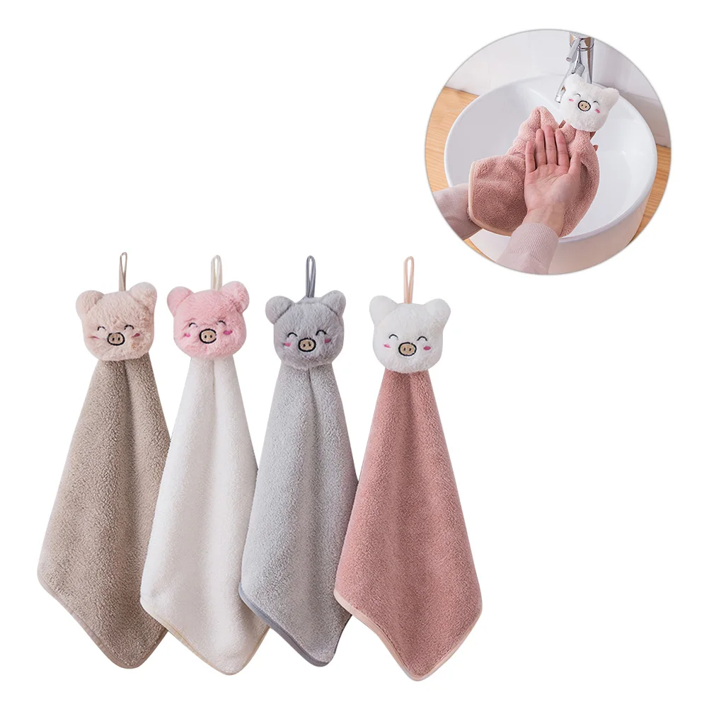 

4 pcs Coral Towels Water Absorbent Hanging Dishcloth For Kitchen Bathroom Cleaning Wiping Towel Hand Wash