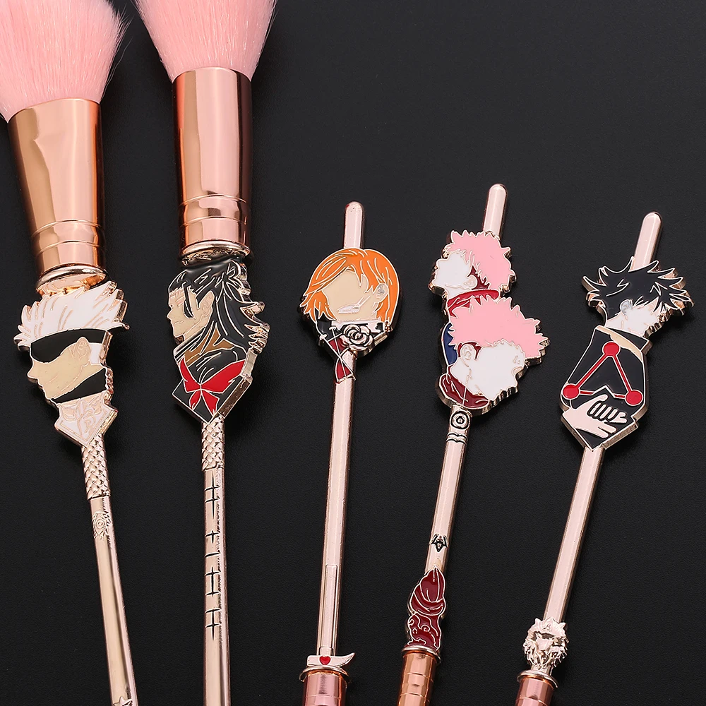 5pcs Jujutsu Kaisen Anime Cosmetic Makeup Design Magic Wand Brushes Set Blush Eyeshadow Eyebrow Cosmetic Brushes With Bag