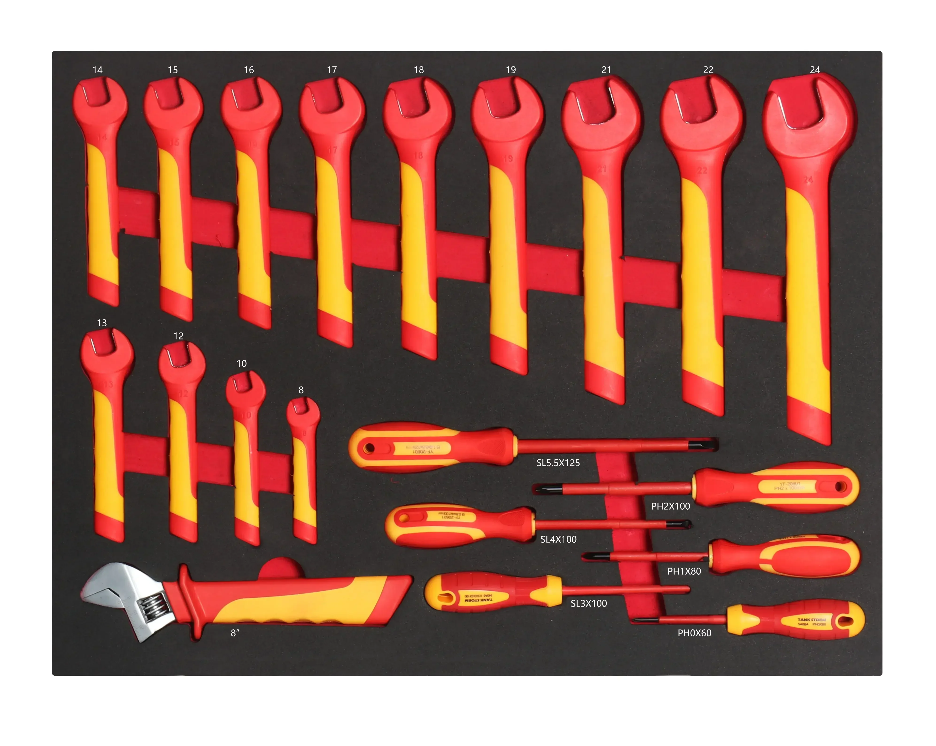 

20PCS EVA Foam Tray VDE 1000V Insulated Wrench 8-24mm Insulated Screwdriver Hand Tools Set HOT SALES