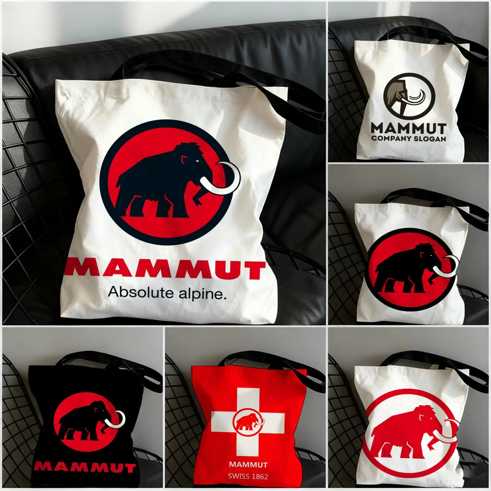 Bolsas de almacenamiento con logotipo M-MAMMUT, bolso de mano de lona con estampado de doble cara, bolso de compras de gran capacidad a la moda