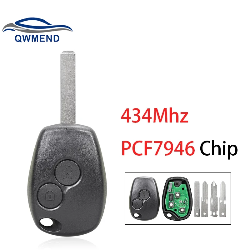 

QWMEND 2B PCF7946 Chip Car Remote Key for Renault Megan Modus Clio III Modus Kangoo Logan Sandero Duster Car Key 434Mhz