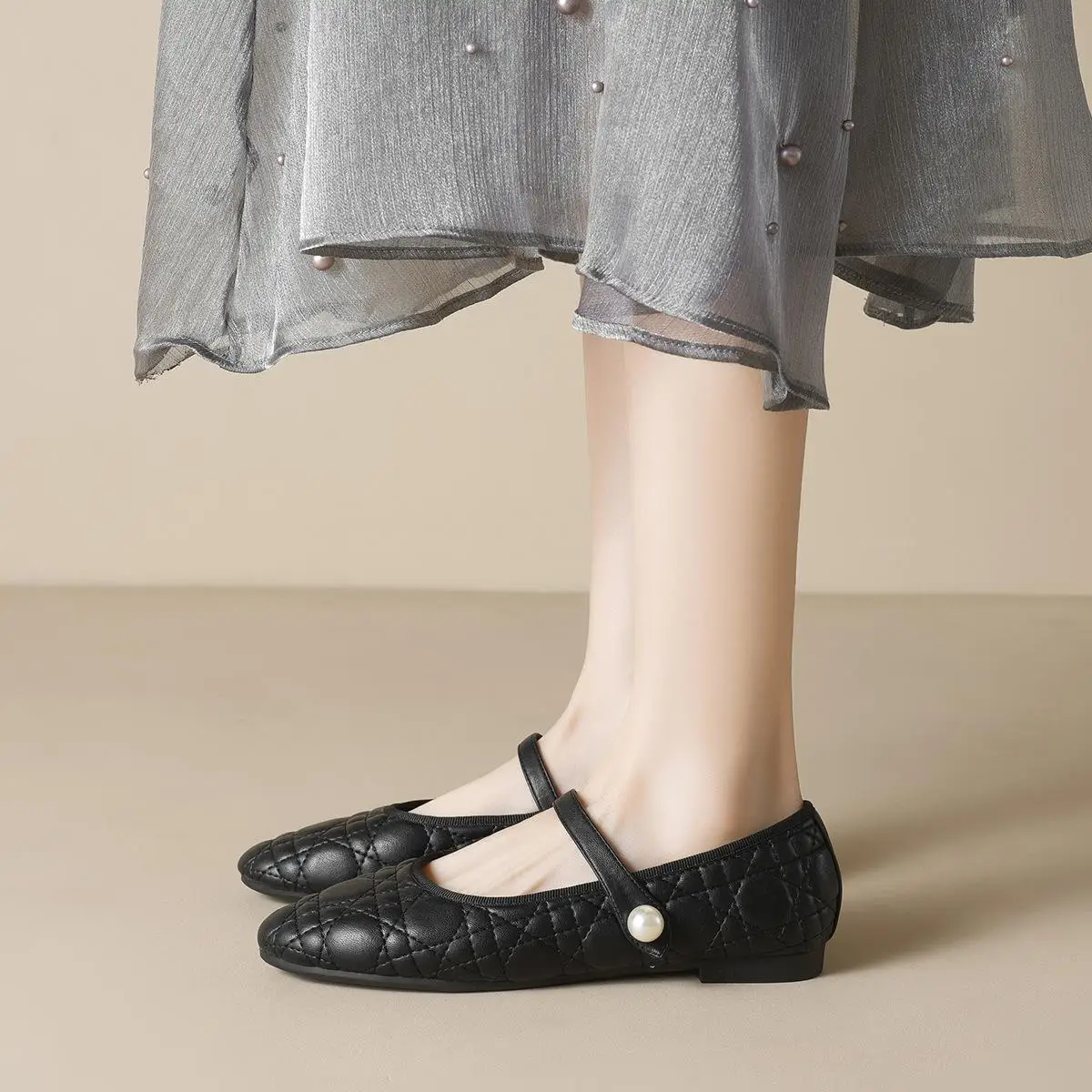 

Faionable Flat Bot, украшенная жемчугом, мягкая подошва, женская удобная обувь без шнуровки, корейская обувь Materni с круглым носком