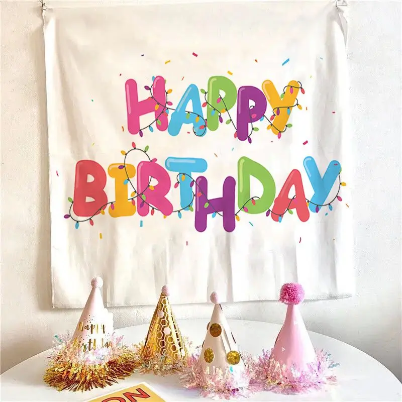VIKAMA Colorful Balloon Birthday Background Tapestry Wall Hanging Home Decor for Bedroom Living Room Happy Birthday Party