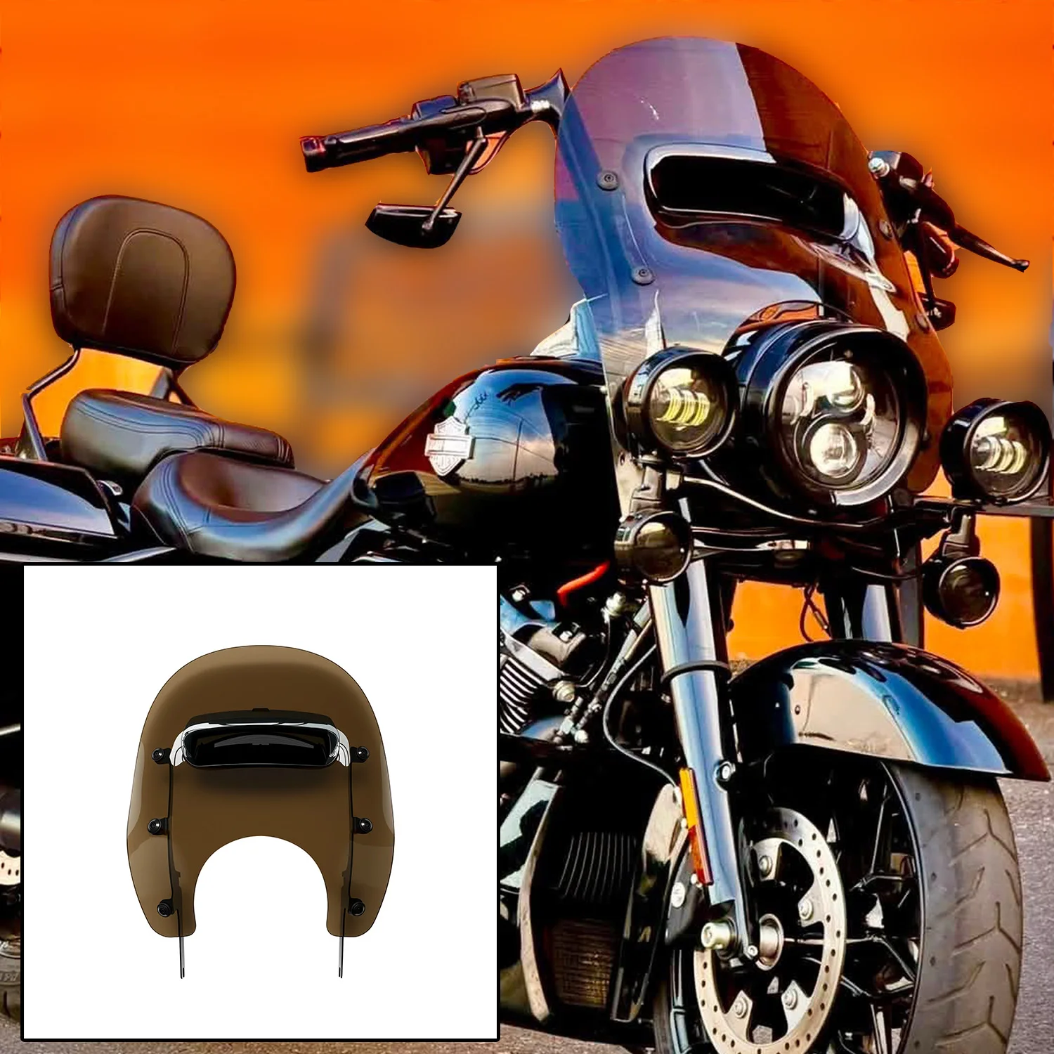 

22.4 inch Detachable Wind Splitter Vented Windshield for '94-'25 Road King models Road Glide Road King Electra Glide