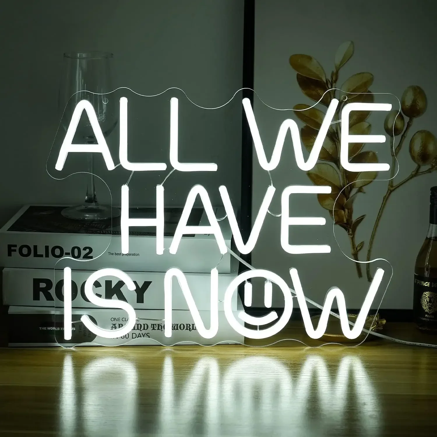 All We Have Is Now Neon Sign White LED Quote Wall Art Smiley Glow USB Powered Dimmable Acrylic Lamp Living Room Decor