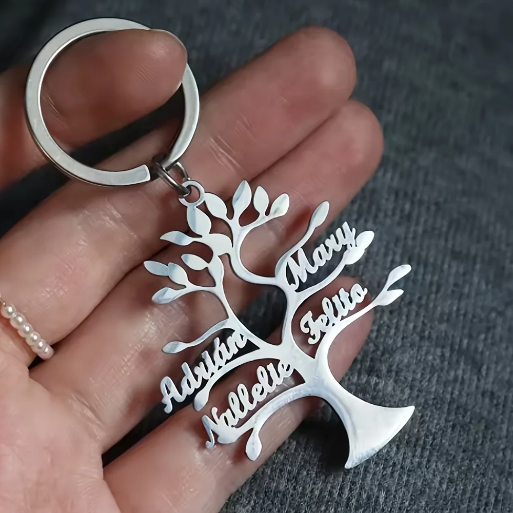 Custom Tree of Life Keychain Personalized Multiple Name Family Member Key Chain Stainless Steel Customized Jewelry Gift