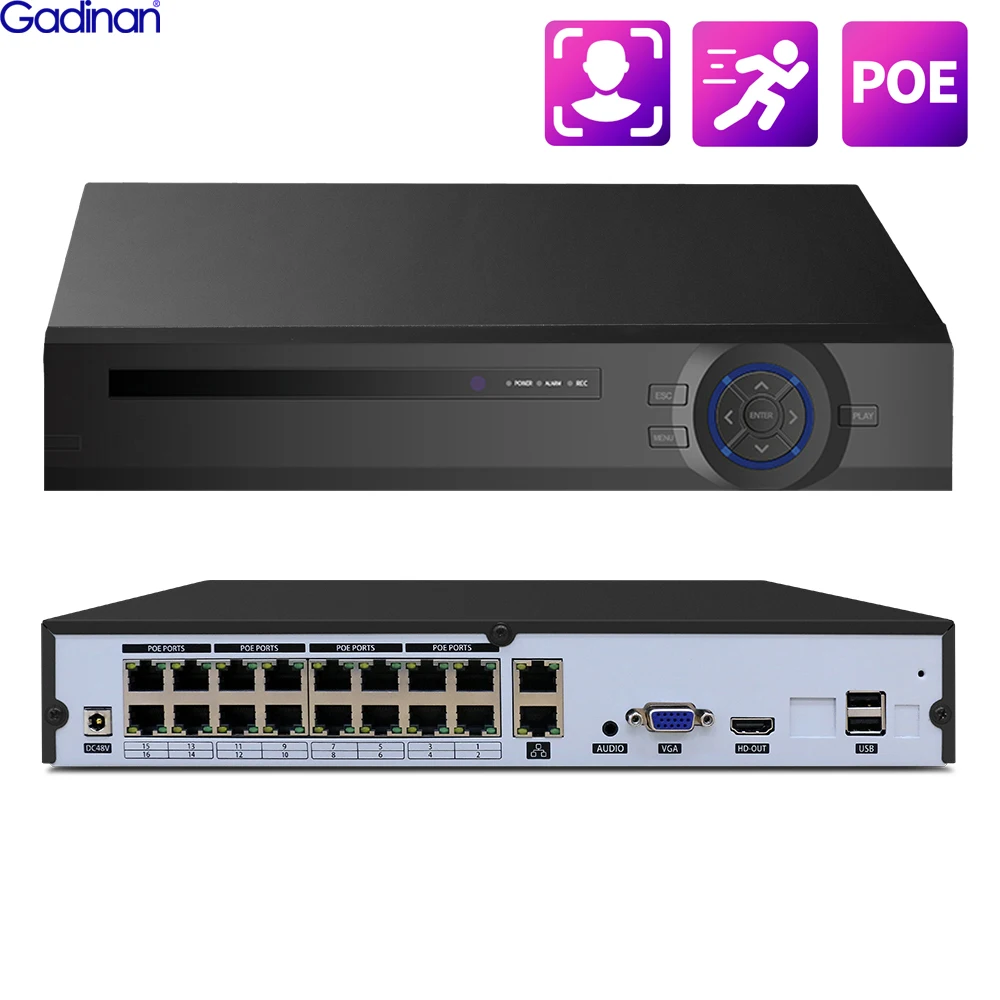 

Gadinan 16CH 4K POE NVR Face Detection Surveillance Video Recorder XMEye 8MP NVR P2P Audio CCTV System Support Onvlf H.265+ Netw