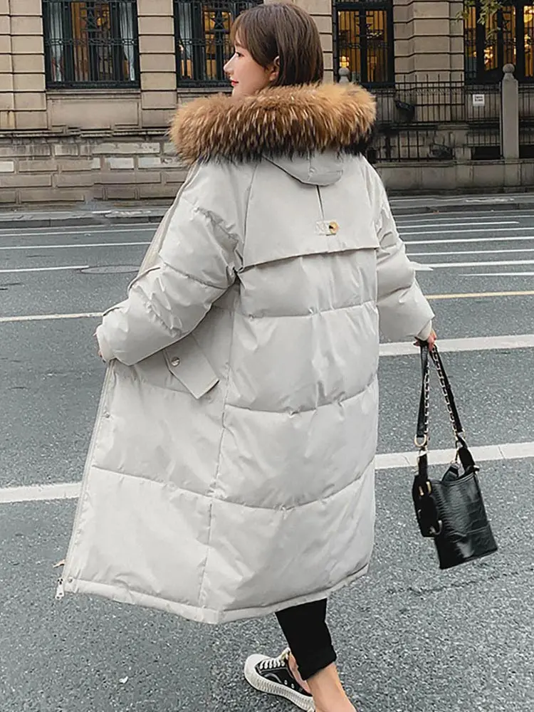 Vielleicht-abrigo largo con capucha para mujer, Parka holgada con cuello de piel grande, chaqueta cálida para invierno, novedad de 2023