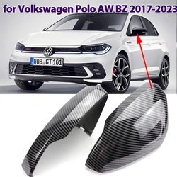 カーボンパターンバックミラー,外装サイドミラーカバー,光沢のある黒,vwフォルクスワーゲンポロaw bzの交換,2017-2023