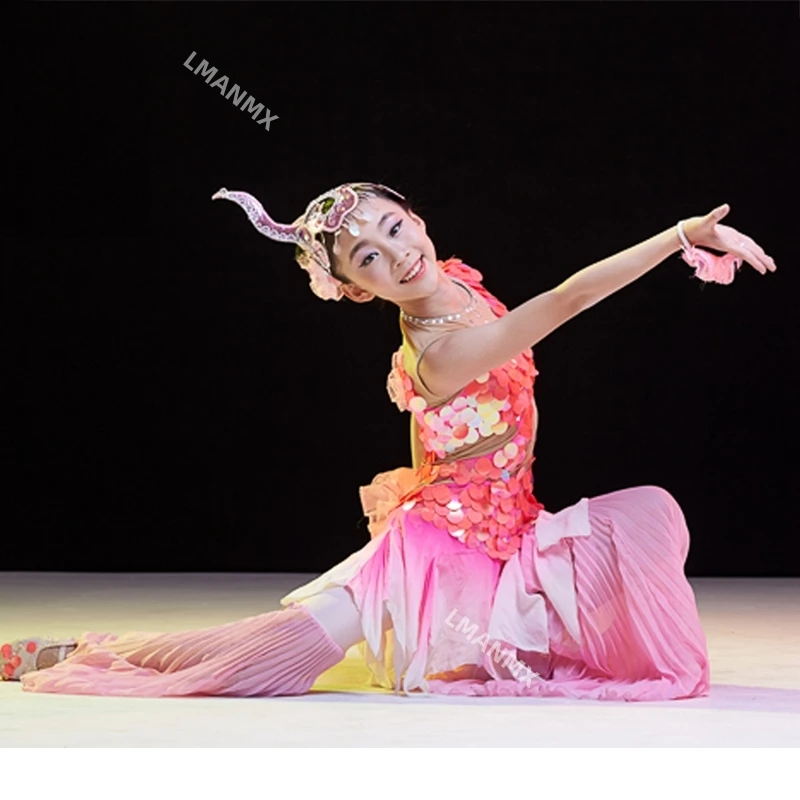 New Children's Dai Classical Belly Dance Jiji Fish Leaping Dance Dress Fish Joyful Song Performance Dress Mermaid Dress