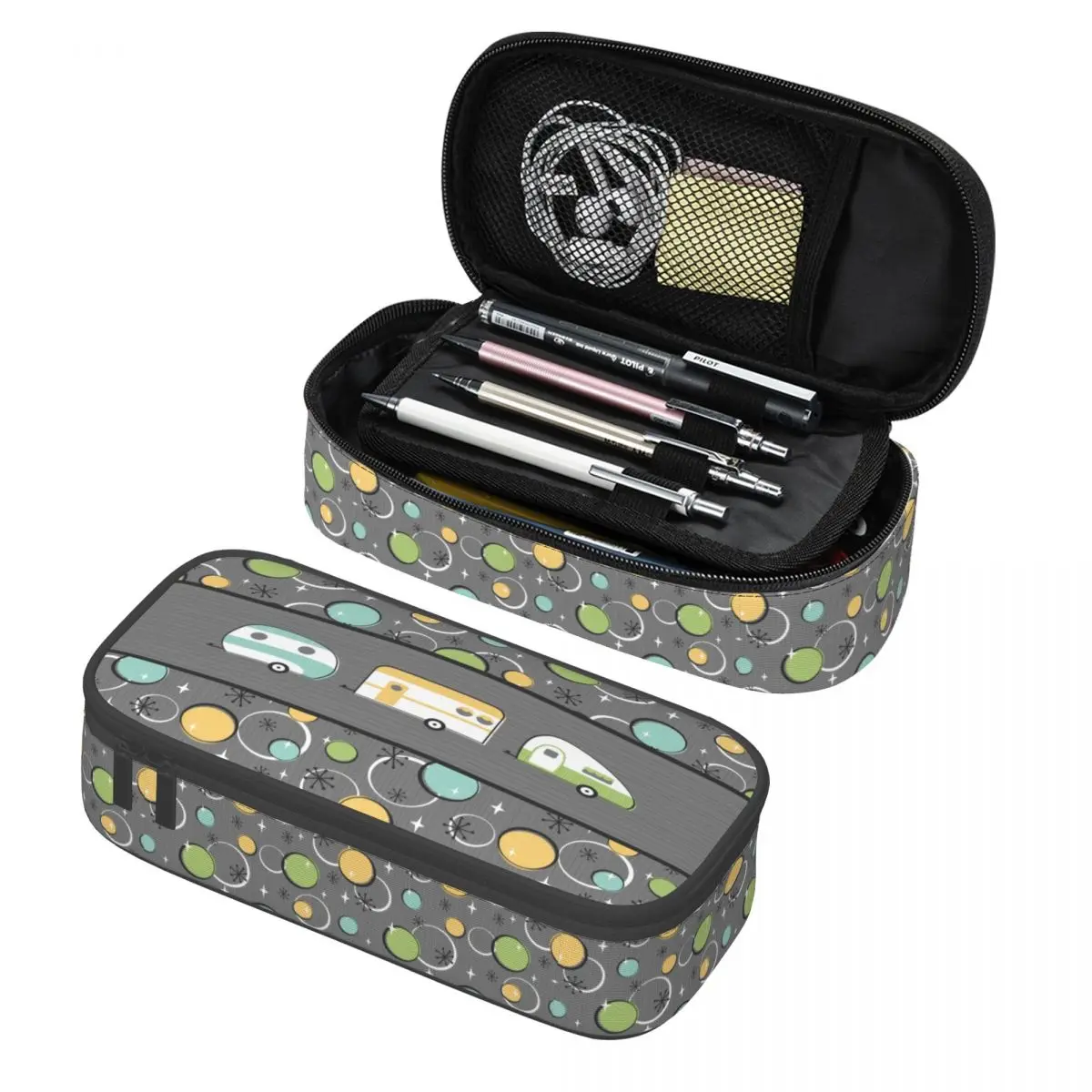 Custom Kawaii Happy Campers Road Trip Pencil Cases for Adventure Outdoors Camping Large Storage Pen Bag Box School Supplies