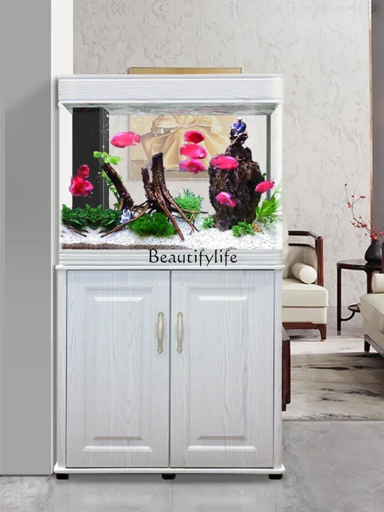56Small fish tank under circular arc corner filter ecological fish tank household lazy glass aquarium free of water change