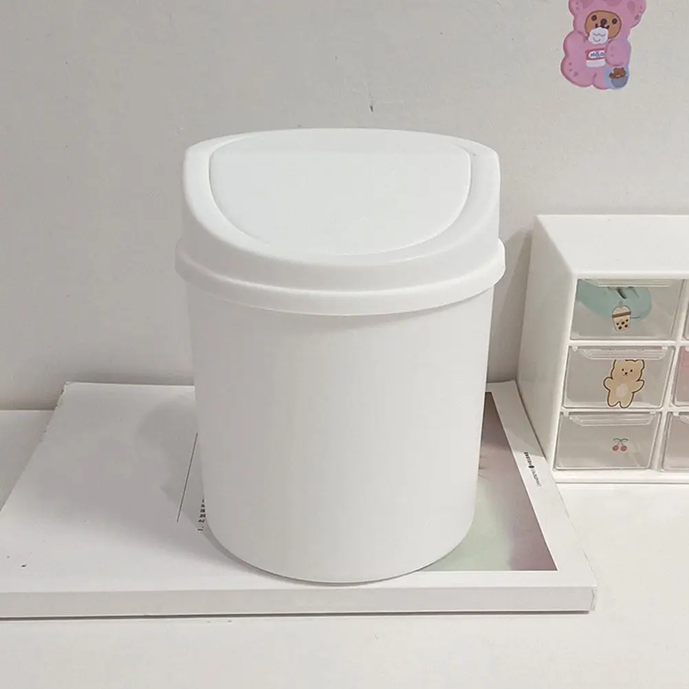 2Pcs Covered Trash Cans Small Wear-Resistant Desktop Garbage Bins Flexible Lid Household Office Study Multi-Function Waste