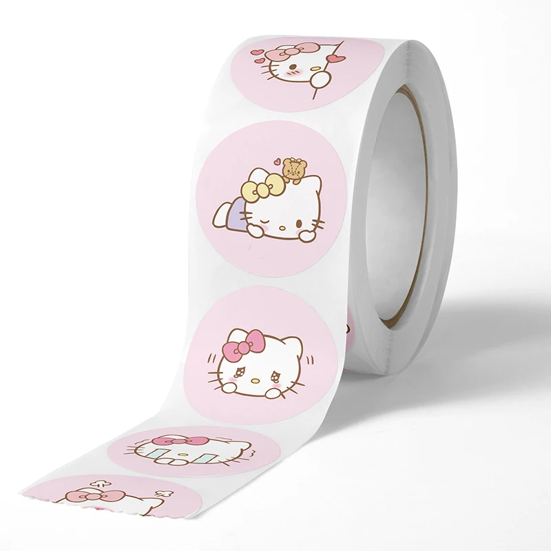 500Pcs/roll Sanrio Sticker Kawaii Kuromi Hello Kitty P Cinnamoroll Cartoon Kids Reward Stickers Gift Decoration Decals Toys