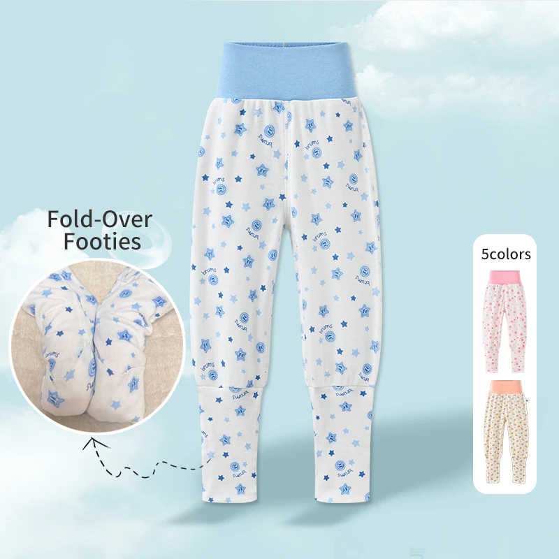 Children Footed Sleep Pants Spring Autumn Cotton Long Trousers  High-waisted Belly-protecting  Sleepwear Trousers Pyjamas Pants