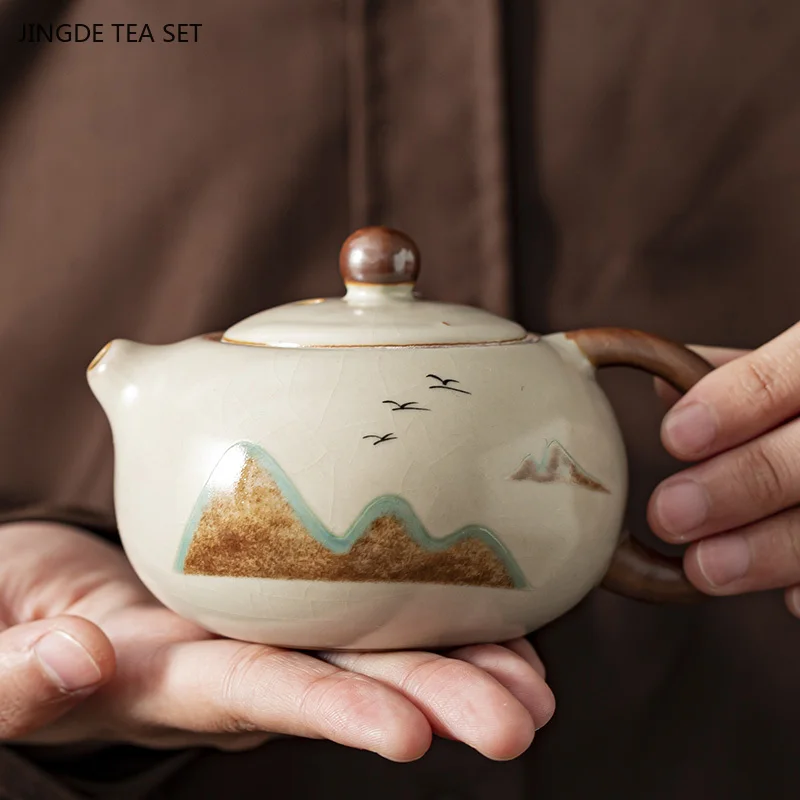 1PCS 180ml beige Ru kiln ceramic Xi Shi teapot Chinese household retro kung fu tea brewing teapot