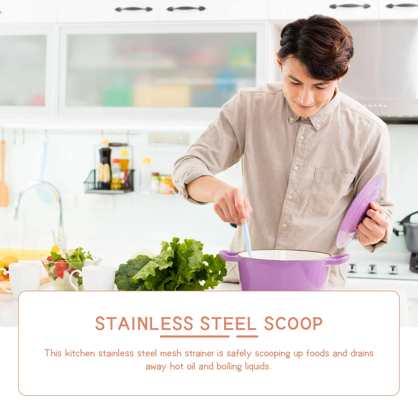 

1pc Stainless Steel Colander Ergonomic Long Handle Frying Basket Oil Filter Mesh Strainer Eggs Separator Noodle Pasta Flour