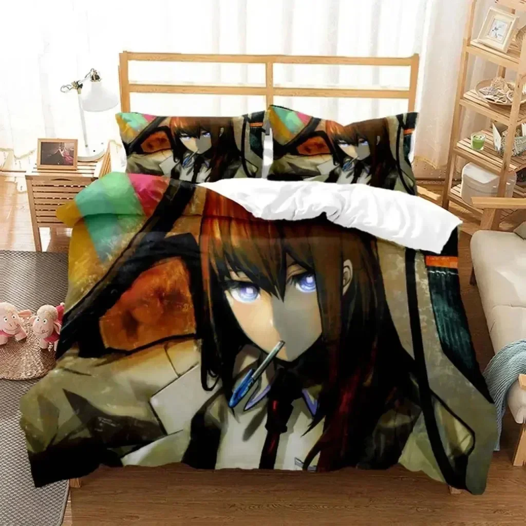 Anime Steins Gate Kurisu Makise Printed Bed Set Duvet Cover Pillowcase Bedding Set Linen Sheet Quilt Cover Full Queen King Size