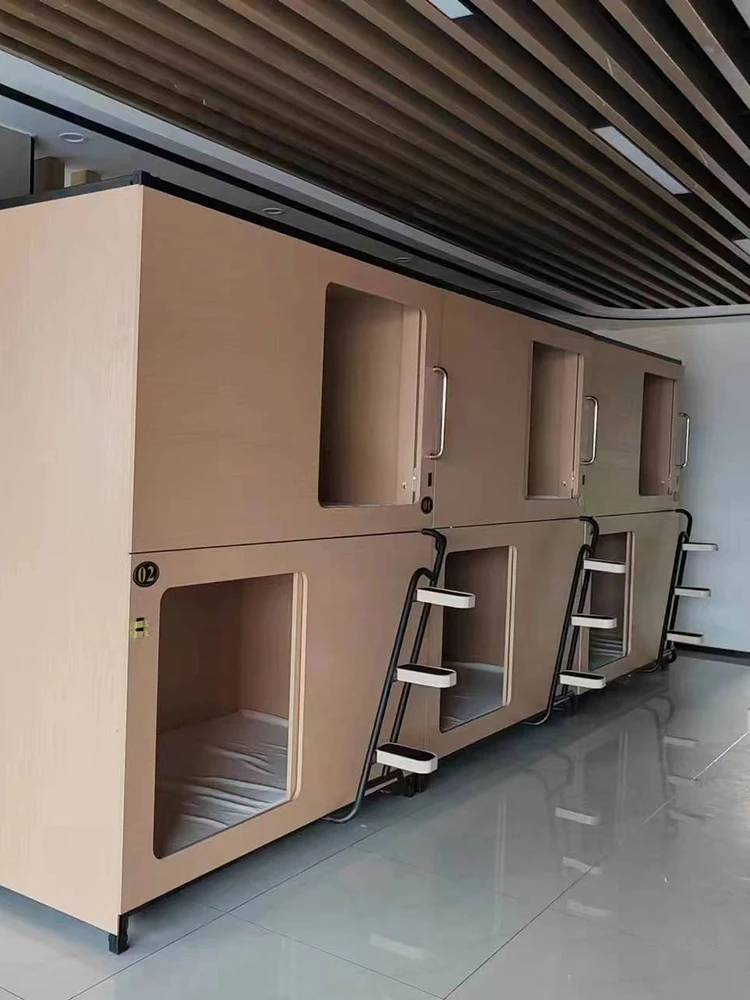 Wooden spacecraft bed, Japanese capsule room, top and bottom bunks, esports hotel accommodation bed