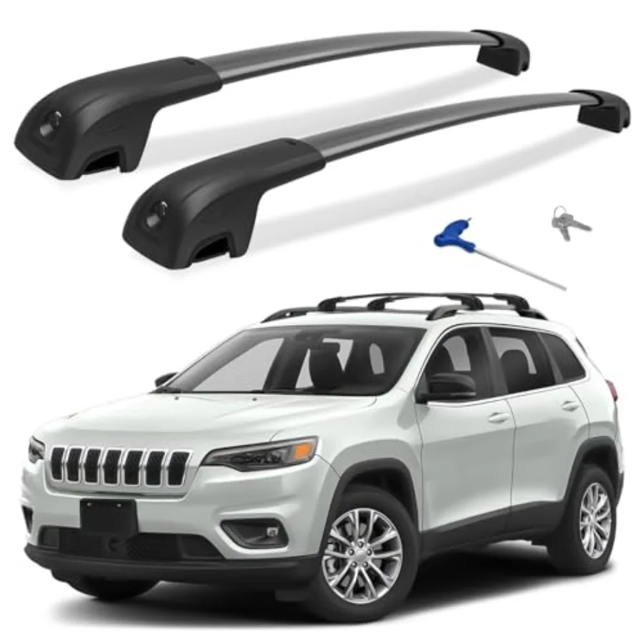 

Lockable Roof Rack Cross Bars for Jeep Cherokee 2014-2023 Aluminum Roof Cross Bars Compatible with Rooftop Cargo Carrier Bag Ba