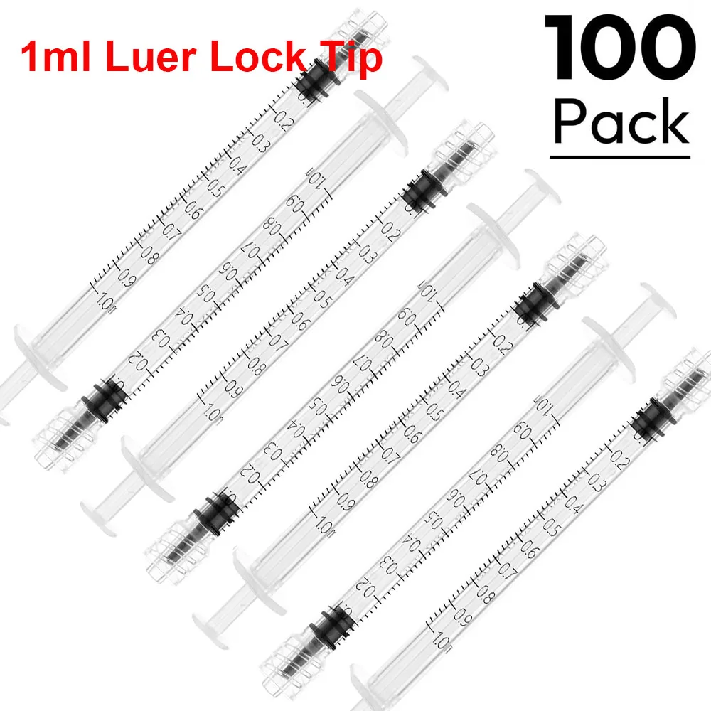 100Pcs 1ml Luer Lock Tip Sterile Syringe No Needle, Individually Wrapped Disposable Syringes For Lab & Home Use