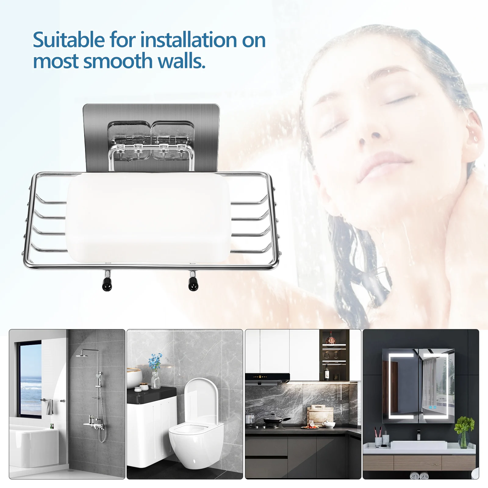 

No Punch Stainless Steel Soap Holder for Shower Wall Bathroom Sink Drainage Bar Dish Rack Storage Portable Box Home Daily