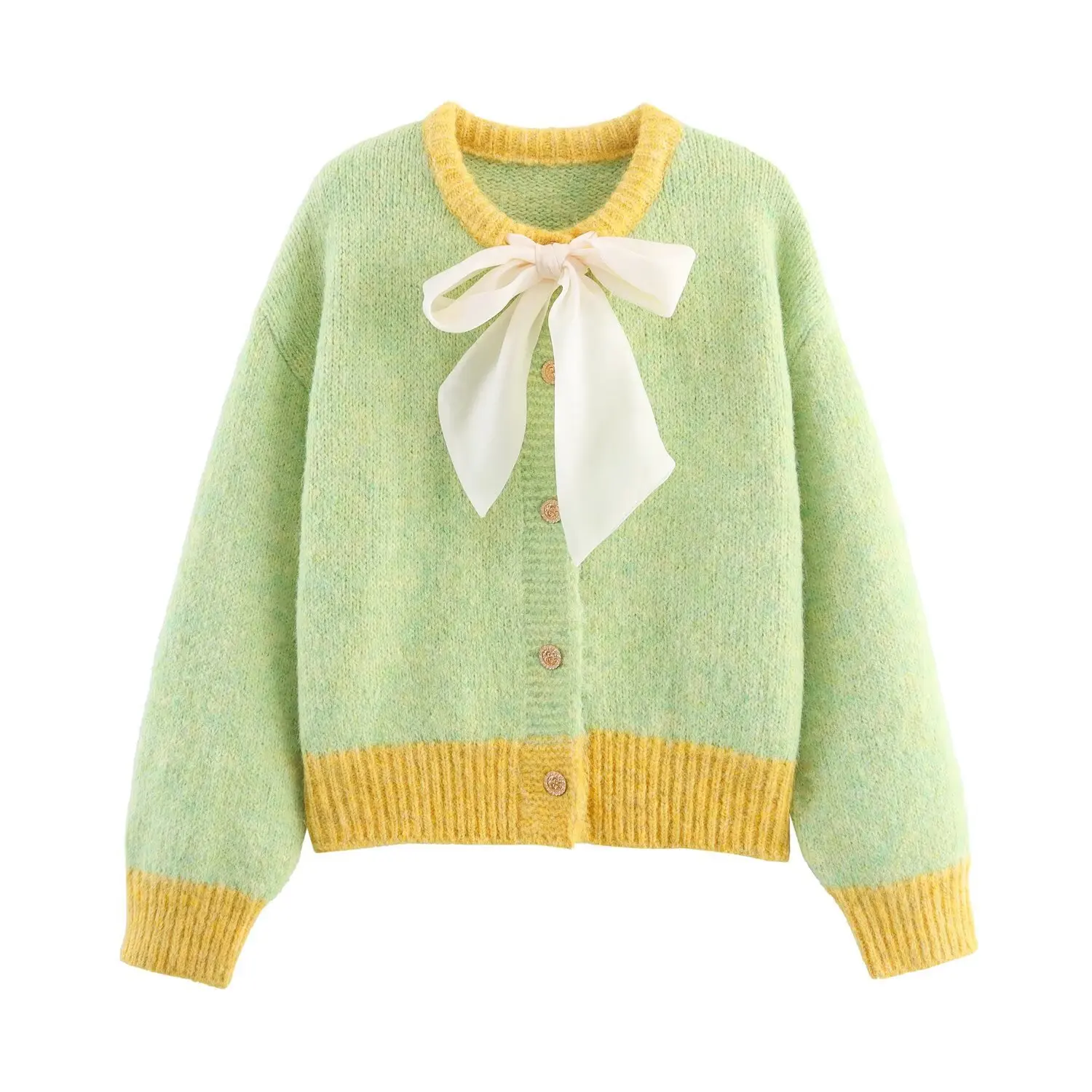 

Faionable Dopane Color Knitted Open Cardigan Women's Jaet Knot Decoration Lazy Sle New 2025 Summer Outerwear