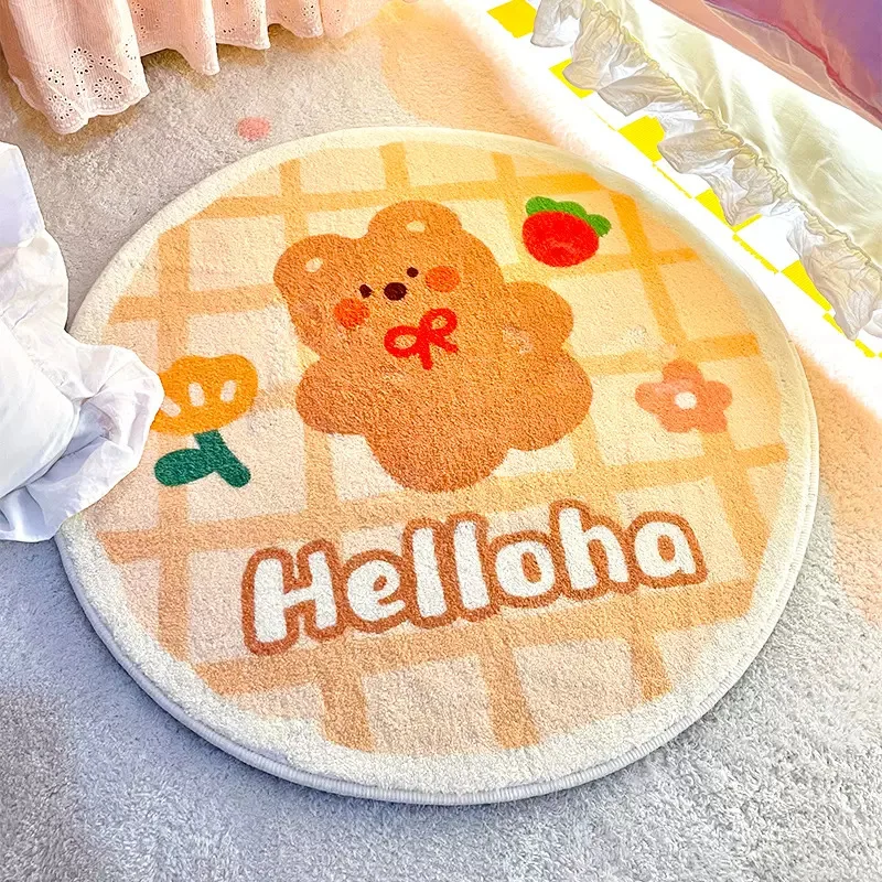 

Cartoon Bear print children's carpets for living room bedroom soft flannel kids play round area non slip rug anti-slip floor mat