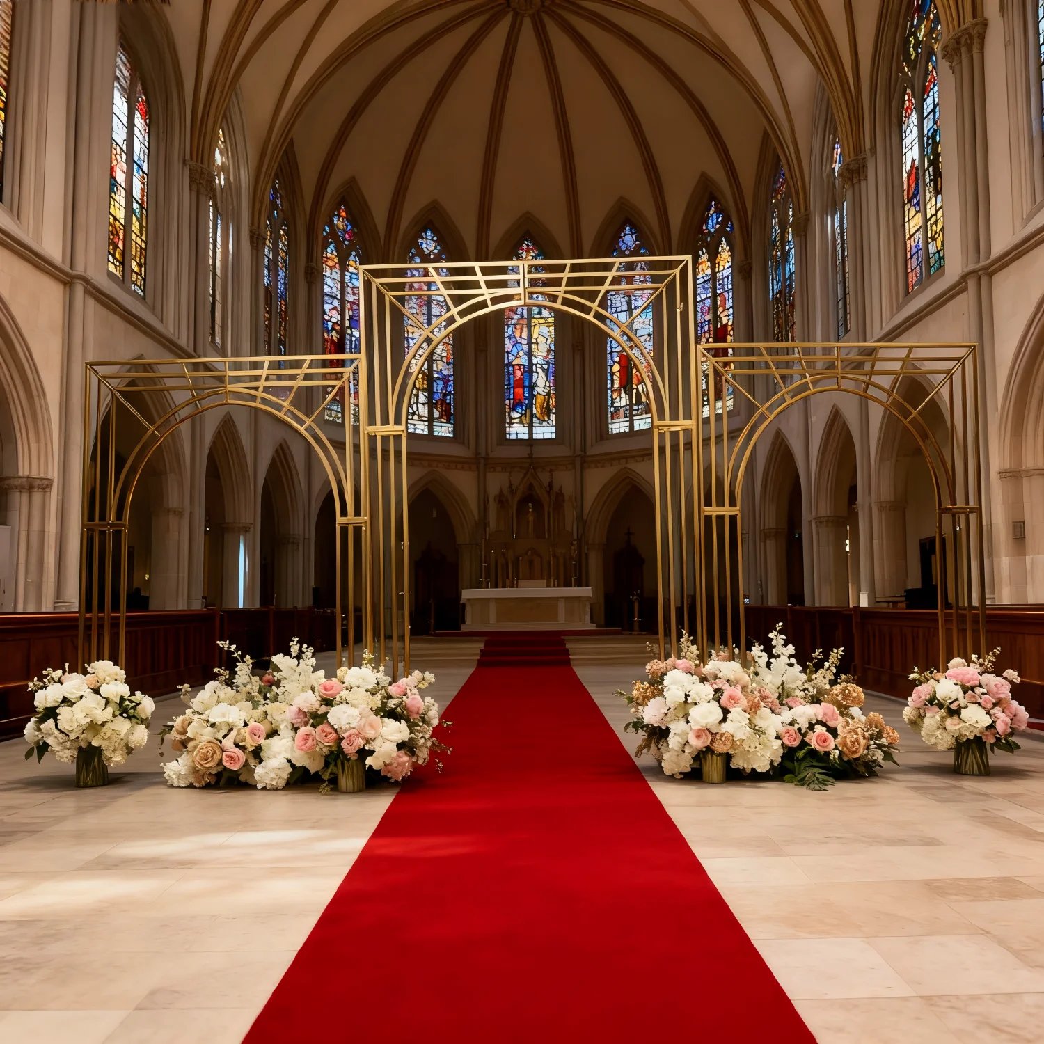 

Gold Geometric Wedding Arch Backdrop Stand - Metal Frame for Church & Outdoor Floral Decoration, Party Event Ceremony Decor